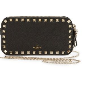 Valentino rockstud small gold chain shoulder bag black leather crossbody clutch